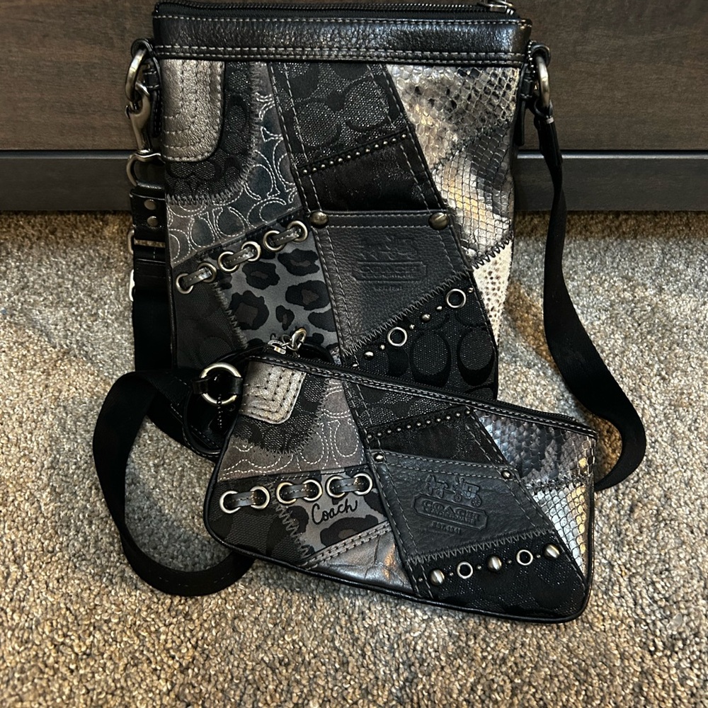 Coach Black and Gray Patchwork Crossbody Bag Duo